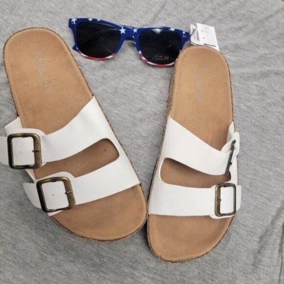 Women's White Buckle Sandals Platform Cork Slides Sandals Size 6 by Refresh - Picture 1 of 1